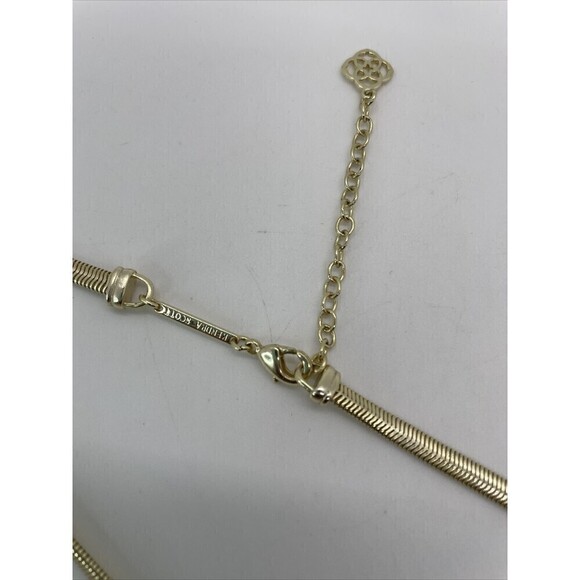 Kendra Scott Starla Necklace Gold Tone Pink White Iridescent Druzy Gem Y Shape - Picture 3 of 4